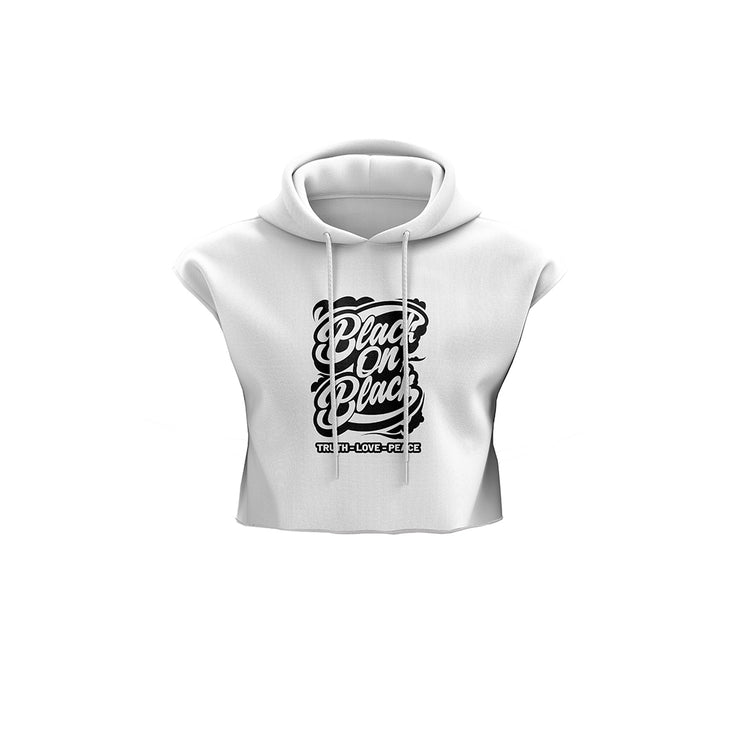 B.O.B.  Graffiti Crop Top Sleeveless Hoodie White